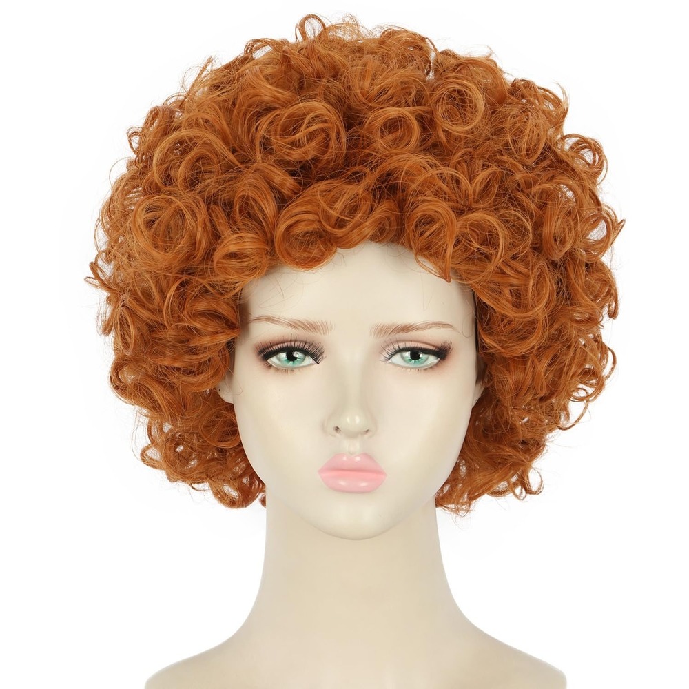 NWT Adult Orange Red Short Curly Wig Anime Cosplay Clown Halloween Costume
